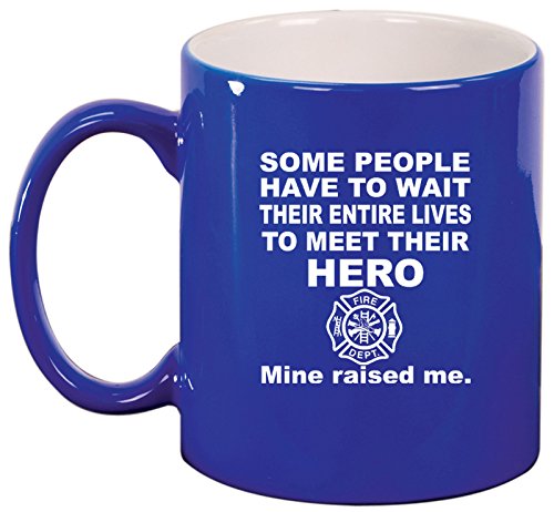 Ceramic Coffee Tea Mug Cup Hero Daughter Son Firefighter (Blue)