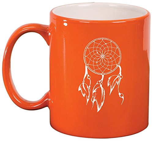 Ceramic Coffee Tea Mug Cup Dreamcatcher with Feathers (Orange)