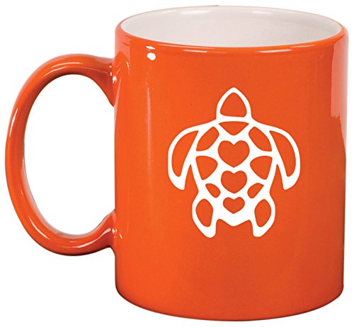 Ceramic Coffee Tea Mug Cup Turtle Hearts (Orange)