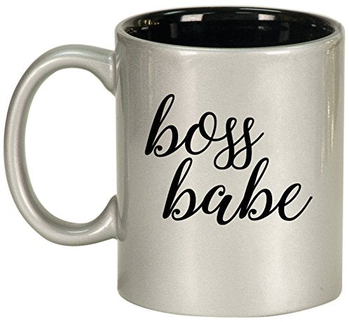 Ceramic Coffee Tea Mug Cup Boss Babe (Silver)