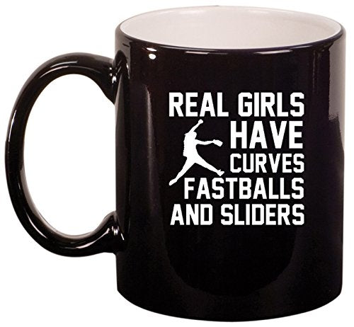 Ceramic Coffee Tea Mug Cup Real Girls Curves Softball (Black)