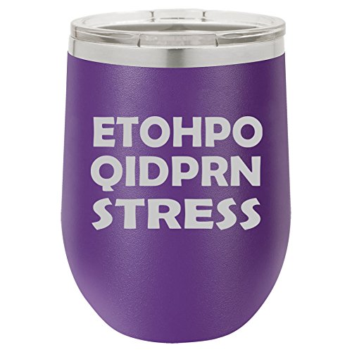 12 oz Double Wall Vacuum Insulated Stainless Steel Stemless Wine Tumbler Glass Coffee Travel Mug With Lid ETOHPO QIDPRN Stress Nurse (Purple)