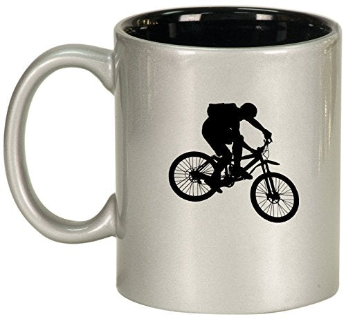 Ceramic Coffee Tea Mug Cup Mountain Biker Bike (Silver)