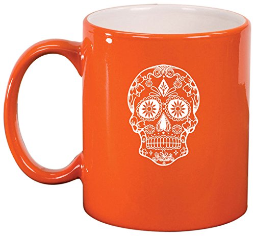 Ceramic Coffee Tea Mug Cup Sugar Candy Skull (Orange)