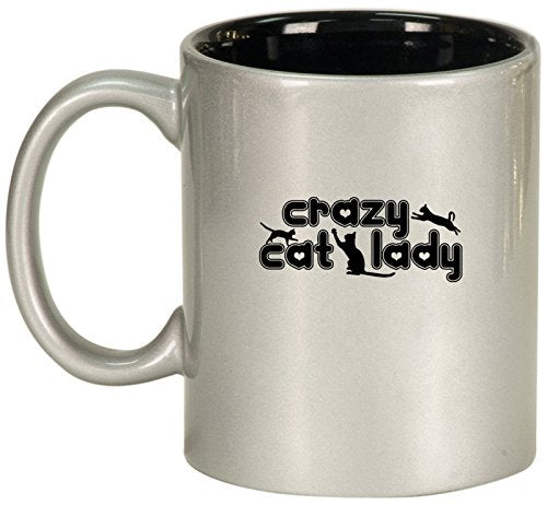 Ceramic Coffee Tea Mug Crazy Cat Lady (Silver)