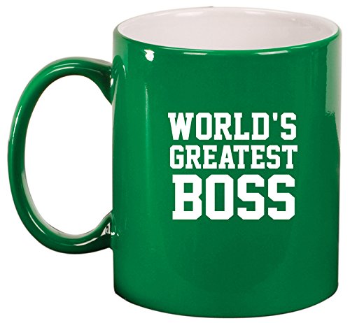 Ceramic Coffee Tea Mug Cup World's Greatest Boss (Green)