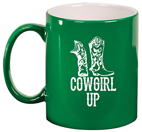 Ceramic Coffee Tea Mug Cup Cowgirl Up Boots (Green)