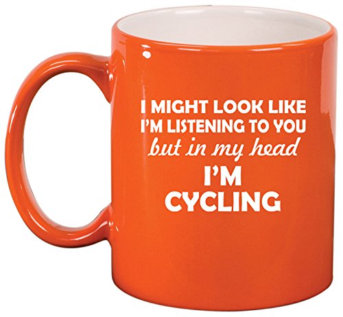 Ceramic Coffee Tea Mug Cup In My Head I'm Cycling Funny (Orange)