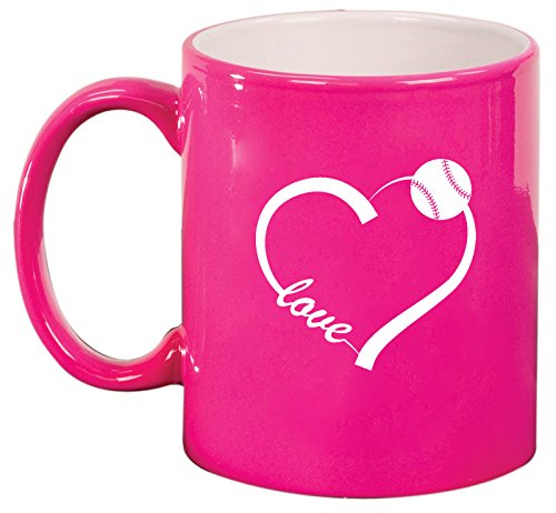 Ceramic Coffee Tea Mug Cup Love Heart Baseball Softball (Pink)