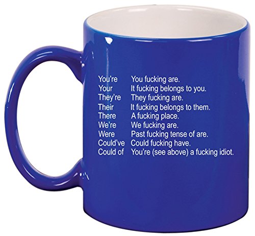 Ceramic Coffee Tea Mug Cup Funny Grammar Key (Blue)