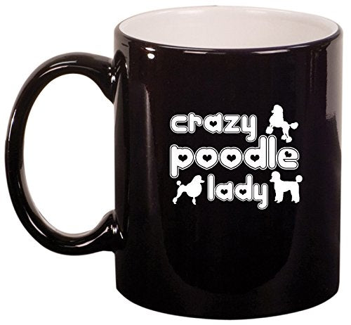 Ceramic Coffee Tea Mug Cup Crazy Poodle Lady (Black)
