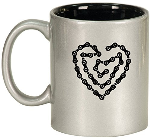 Ceramic Coffee Tea Mug Cup Heart Love Bike Chain (Silver)