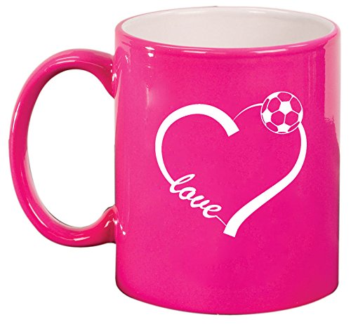 Ceramic Coffee Tea Mug Cup Love Heart Soccer (Pink)