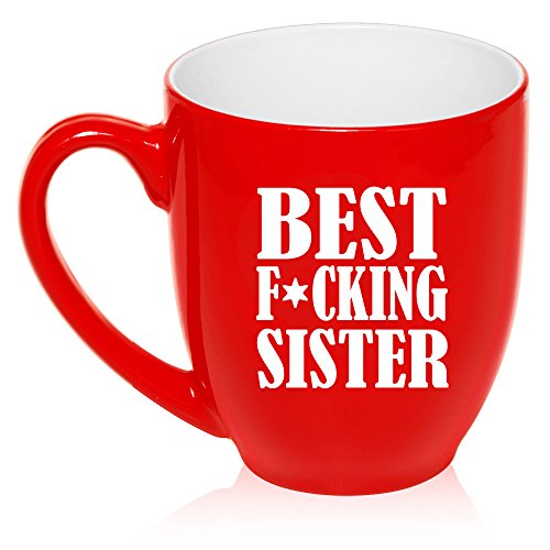 16 oz Large Bistro Mug Ceramic Coffee Tea Glass Cup Best F ing Sister (Red)