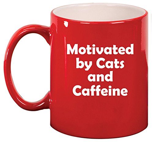 Ceramic Coffee Tea Mug Cup Motivated By Cats And Caffeine (Red)