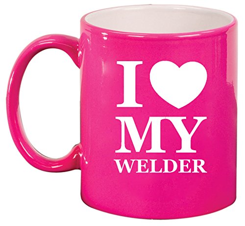 Ceramic Coffee Tea Mug Cup I Heart Love My Welder (Pink)