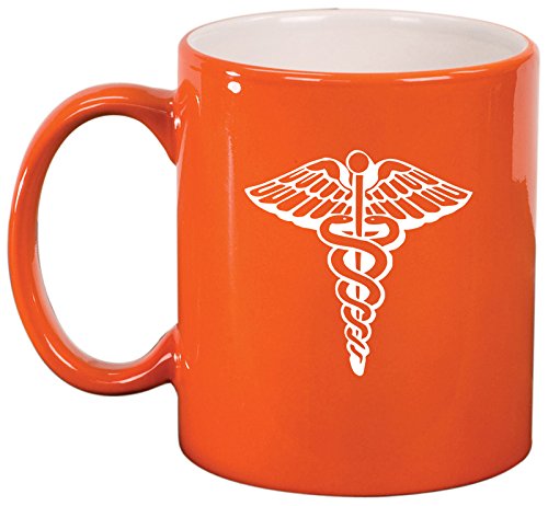 Ceramic Coffee Tea Mug Cup Medical Symbol Caduceus (Orange)
