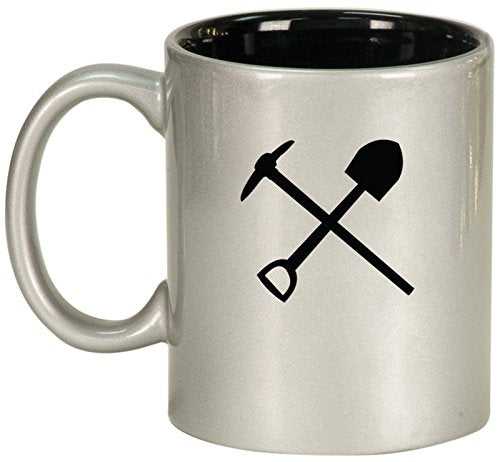 Ceramic Coffee Tea Mug Shovel Pick Miner Mining Tools (Silver)