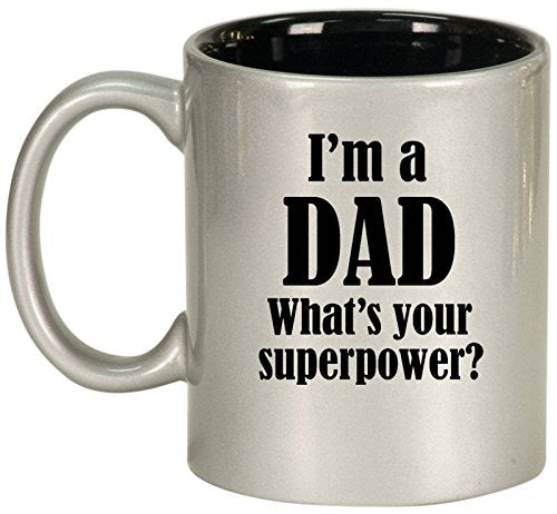 Ceramic Coffee Tea Mug Cup Dad Superpower Father (Silver)