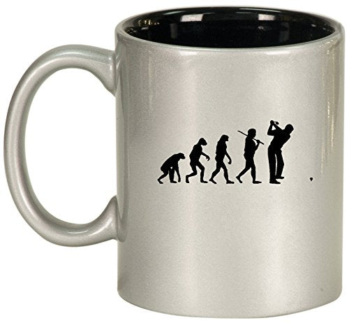 Ceramic Coffee Tea Mug Cup Evolution Golf (Silver)