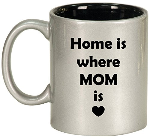 Ceramic Coffee Tea Mug Home Is Where Mom Is (Silver)