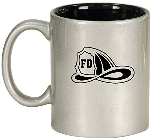 Ceramic Coffee Tea Mug Cup Firefighter Helmet (Silver)