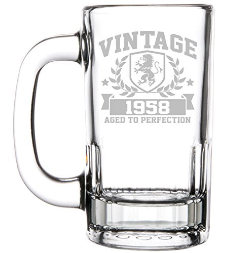 12oz Beer Mug Stein Glass 60th Birthday Vintage Aged To Perfection 1958