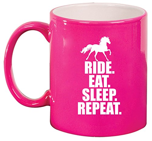 Ceramic Coffee Tea Mug Horse Ride Eat Sleep Repeat (Pink)