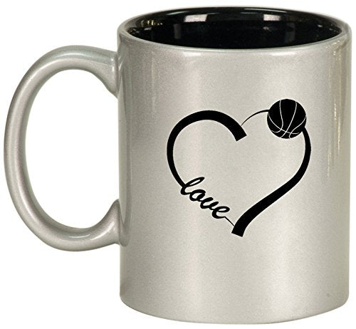 Ceramic Coffee Tea Mug Cup Love Heart Basketball (Silver)