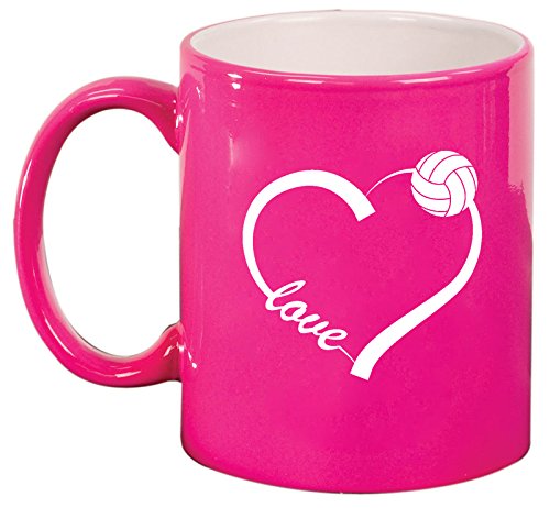 Ceramic Coffee Tea Mug Cup Love Heart Volleyball (Pink)