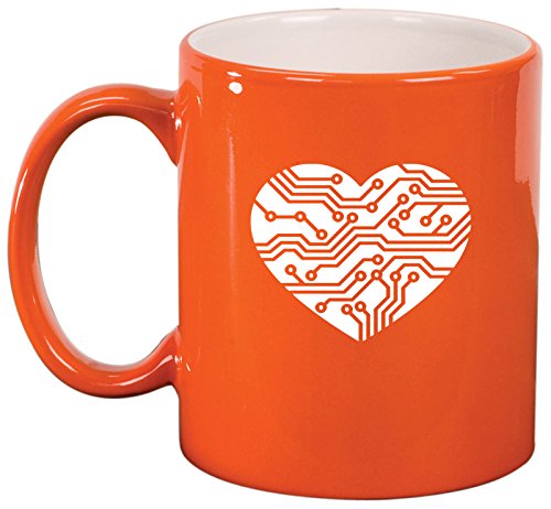 Ceramic Coffee Tea Mug Cup Heart Love Technology IT Computer (Orange)