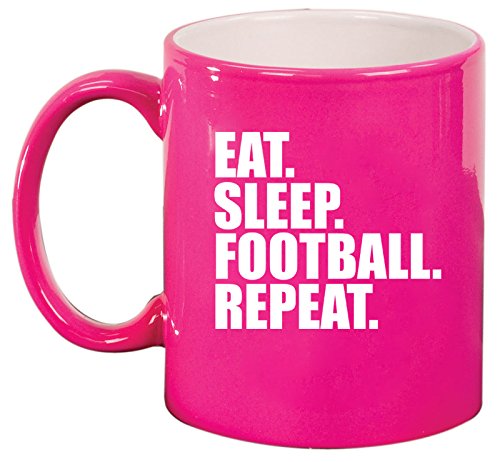 Ceramic Coffee Tea Mug Cup Eat Sleep Football Repeat (Pink)