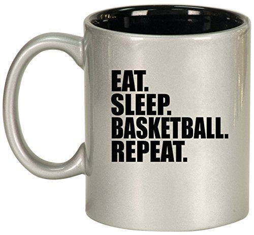 Ceramic Coffee Tea Mug Cup Eat Sleep Basketball Repeat (Silver)