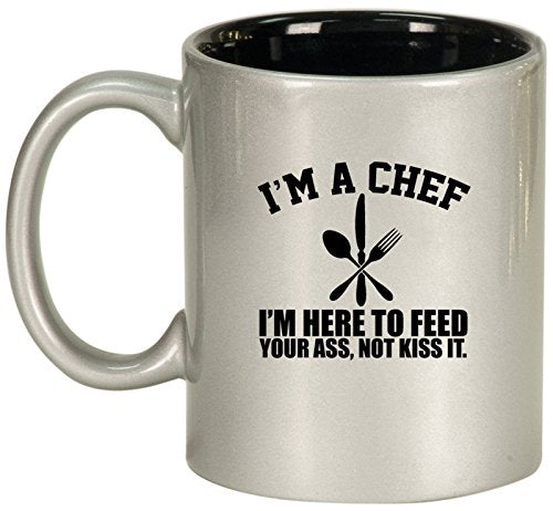 Ceramic Coffee Tea Mug Chef Here to Feed You (Silver)