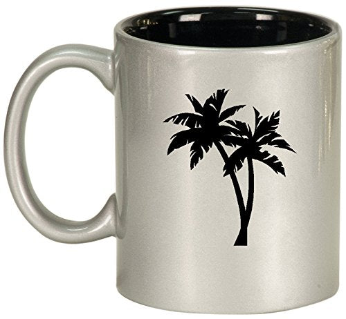 Ceramic Coffee Tea Mug Cup Palm Trees (Silver)