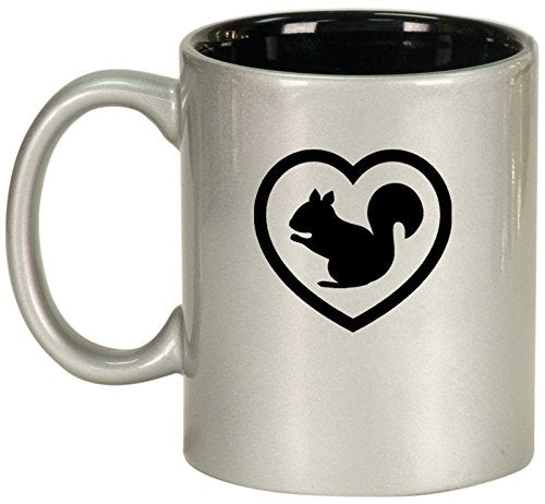 Ceramic Coffee Tea Mug Heart Squirrel (Silver)