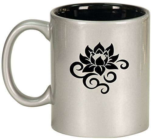 Ceramic Coffee Tea Mug Cup Lotus Flower Scroll (Silver)