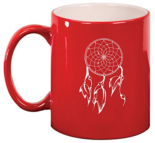 Ceramic Coffee Tea Mug Cup Dreamcatcher with Feathers (Red)