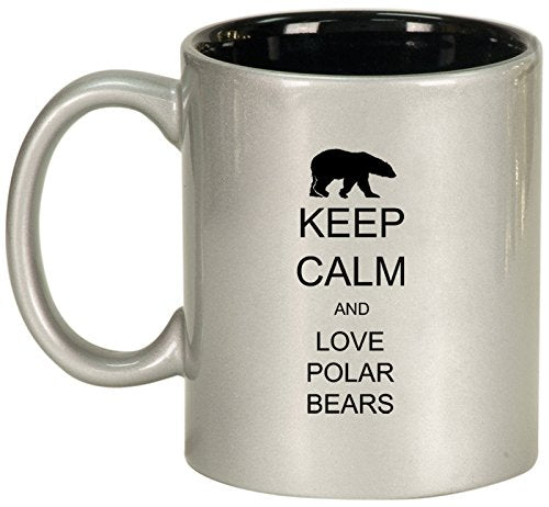 Ceramic Coffee Tea Mug Keep Calm and Love Polar Bears (Silver)