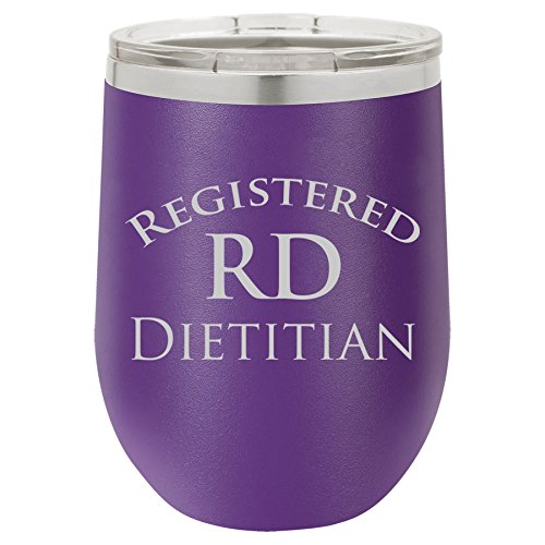 12 oz Double Wall Vacuum Insulated Stainless Steel Stemless Wine Tumbler Glass Coffee Travel Mug With Lid RD Registered Dietitian (Purple)