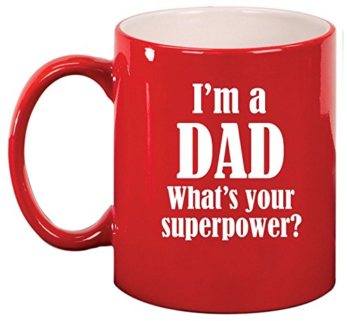 Ceramic Coffee Tea Mug Cup Dad Superpower Father (Red)