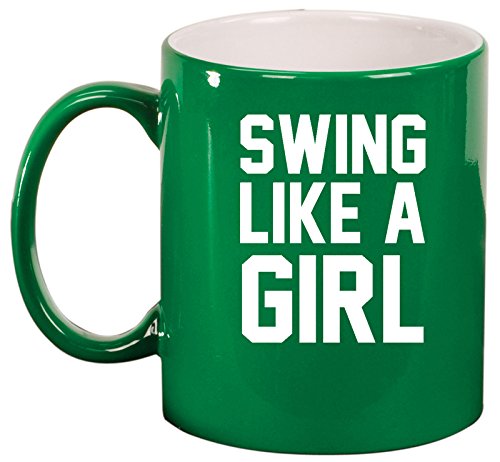 Ceramic Coffee Tea Mug Cup Swing Like A Girl Golf Softball Kettlebell (Green)