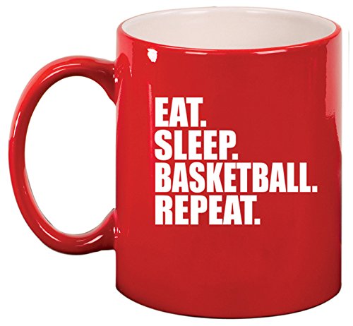 Ceramic Coffee Tea Mug Cup Eat Sleep Basketball Repeat (Red)
