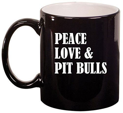 Ceramic Coffee Tea Mug Cup Peace Love & Pit Bulls (Black)