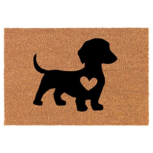 Coir Doormat Front Door Mat New Home Closing Housewarming Gift Cute Dachshund with Heart (30" x 18" Standard)