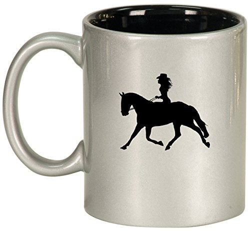 Ceramic Coffee Tea Mug Cowgirl Riding Horse (Silver)