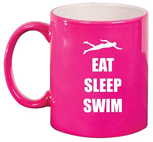 Ceramic Coffee Tea Mug Cup Eat Sleep Swim Swimmer (Pink)