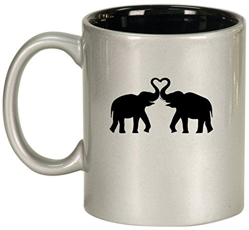 Ceramic Coffee Tea Mug Cup Elephants Making Heart (Silver)