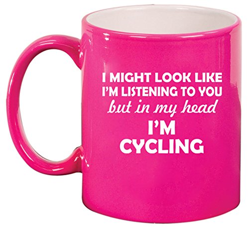 Ceramic Coffee Tea Mug Cup In My Head I'm Cycling Funny (Pink)