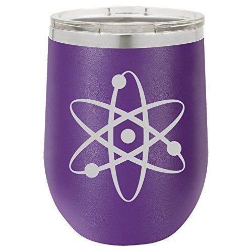 12 oz Double Wall Vacuum Insulated Stainless Steel Stemless Wine Tumbler Glass Coffee Travel Mug With Lid Atom Science Atheist (Purple)